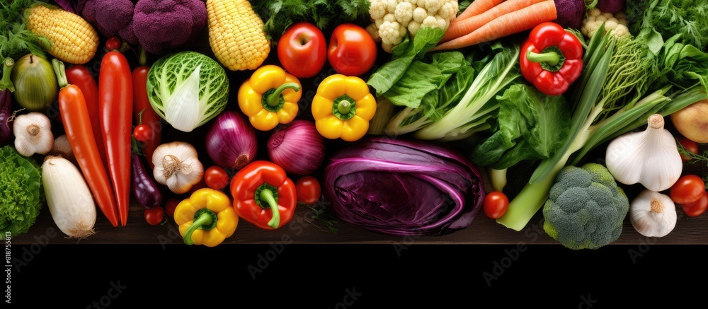 Aufkleber an aerial view of vibrant and fresh vegetables from a farmers market allowing room for additional co