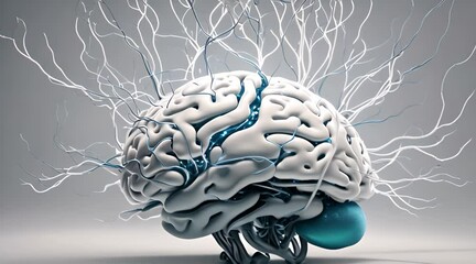 3d mockup of the electrical connections between neurons in the human brain complex circuitry, showcasing neuron communication pathway