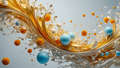 beautiful abstract background with gold, wave, ball, flower surface