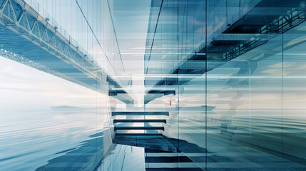 Floating staircase and modern bridge's sleek lines combine in a double exposure.