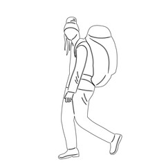 woman traveler walking sketch on white background vector