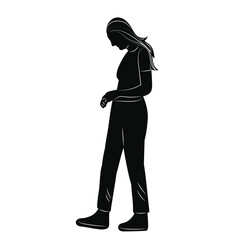woman standing sideways silhouette on white background vector