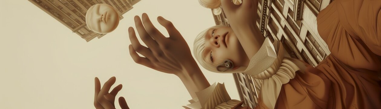 Imagine a futuristic cityscape with mind-reading gadgets depicted in a birds-eye view