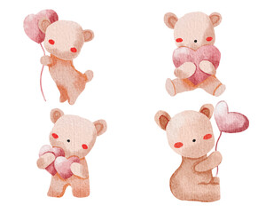 Cute Bear Watercolor Illustration Set