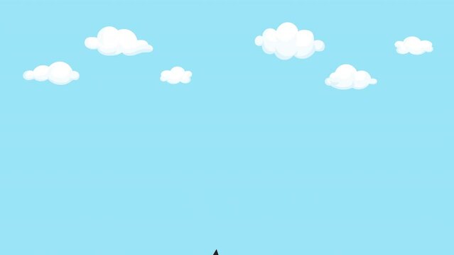 Animated illustration graduation caps tossed in the air over a blue sky