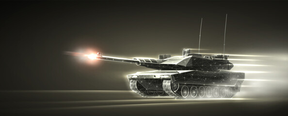Attacking tank on the battlefield. Armored vehicle,Tank fire, Army battle