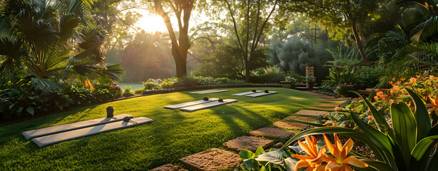 Group of women doing yoga in a spiritual center in the middle of the forest, summer concept vacation concept holidays