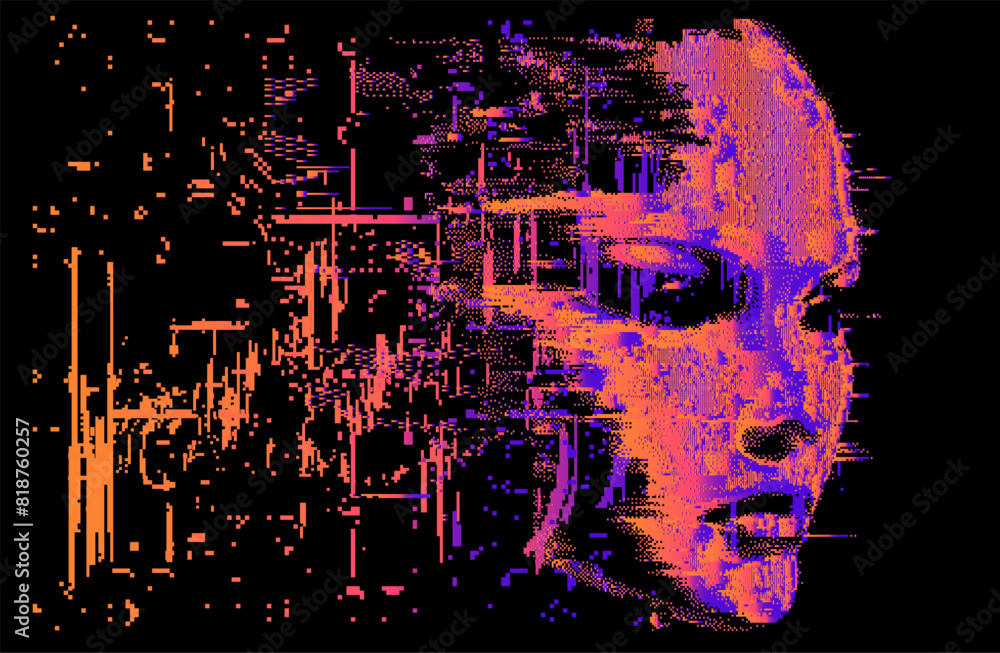Aufkleber silhouette of a 3d glitched human head. conceptual image of ai (artificial intelligence) and vr (vir