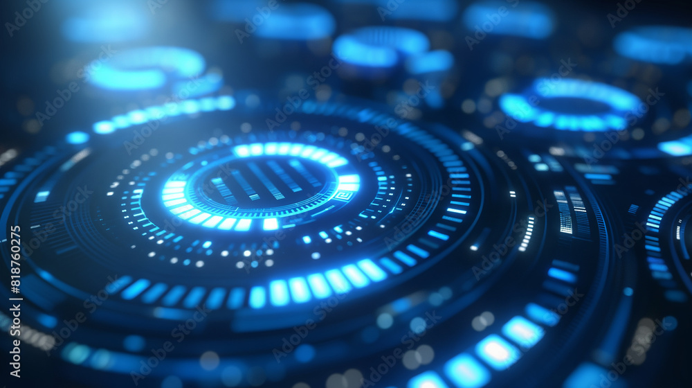 Poster Abstract Big Data - 3d rendered image. Represent Visualization of data and technology in circle graph form. Machine learning, big data technology concept. Hologram view.