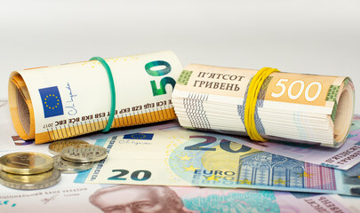 Money, euro and ukrainian hryvna macro