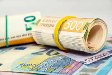 Money, euro and ukrainian hryvna macro