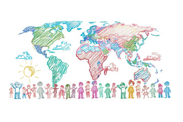 Naklejka premium World Population Day illustration, hand-drawn style, isolated on white.