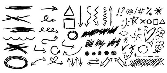 Hand-drawn doodle sketch. Cute elements in scribble style. Vector set