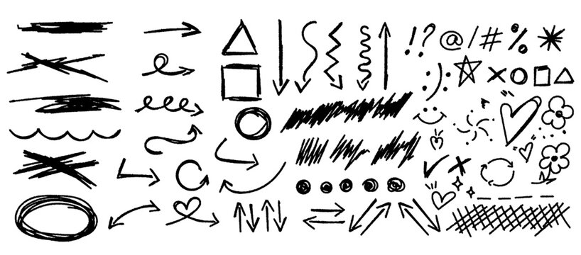 Hand-drawn doodle sketch. Cute elements in scribble style. Vector set