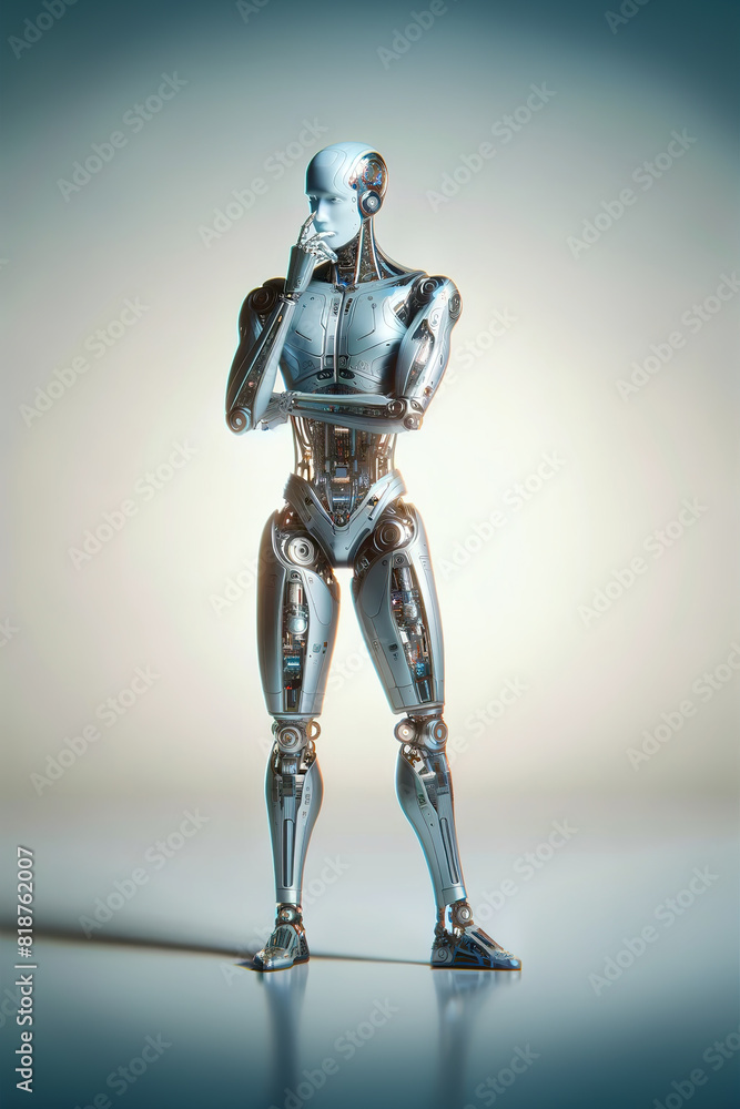 Poster android robot, pose 32. the robot thought