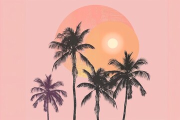coconut palms tropical paradise pastel minimalist silhouettes summer beach vacation vector simple clean modern design 
