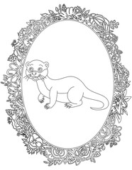 Otter in A Floral Frame Coloring Page. Printable Coloring Worksheet for Kids. Educational Resources for School and Preschool.
