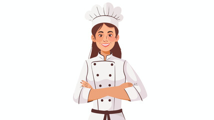 Smiling female chef in toque and uniform vector flat