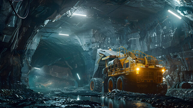 Uranium Mining with Heavy Machinery Excavating the Earth,Workers in Protective Gear,the Source of Nuclear Fuel,a Study in Raw Industrial Power with