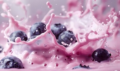 yogurt in creamy tones and white with blueberries, Generative AI