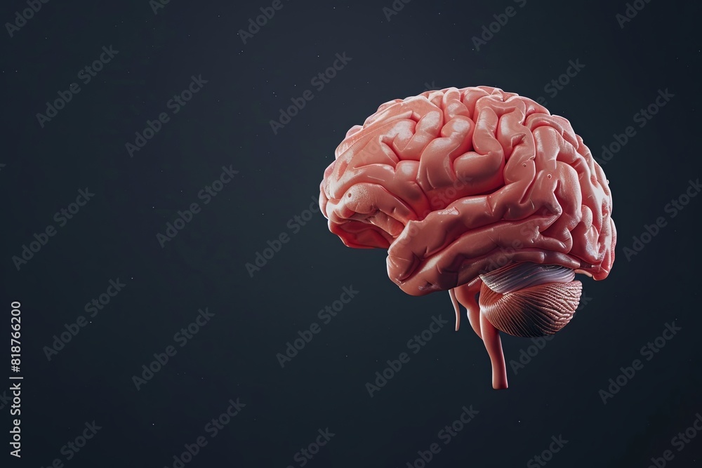 Poster detailed computer-generated representation of a human brain, showcasing intricate neural networks an