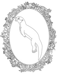 Otter in A Floral Frame Coloring Page. Printable Coloring Worksheet for Kids. Educational Resources for School and Preschool.
