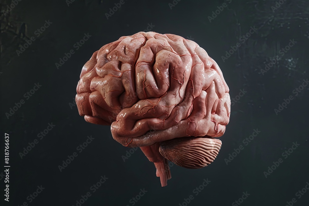 Poster a human brain displayed on a black background, showcasing intricate details and complexity. generati