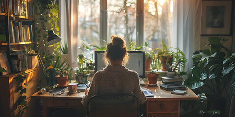 A freelancer working from home, navigating the challenges and freedoms of remote work in a digital age.