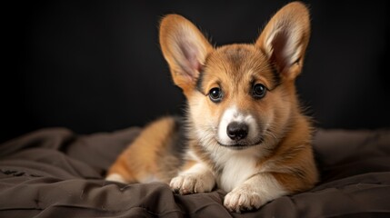 Portrait of a cute corgi dog on a dark background, perfect for pet blogs, dog lover articles, and animal photography.