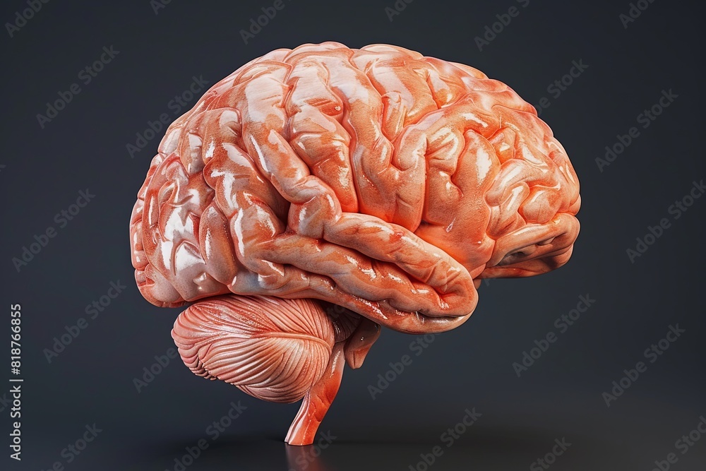 Poster a model of a human brain placed on a black background, showing the intricate details and structure o