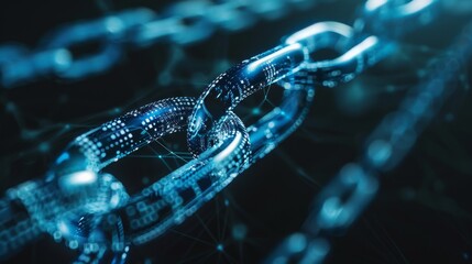 Close-Up of Blockchain Digital Link in Teal for Technology and Network Security Concepts