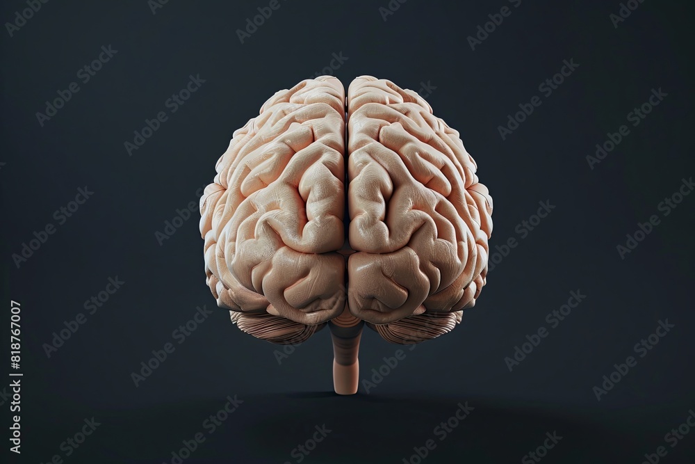 Poster a human brain displayed on a black background, showcasing its intricate structures and complexity. g