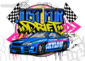 Car Graffiti Vector Illustration. Racing car illustration in graffiti style. © Themeaseven