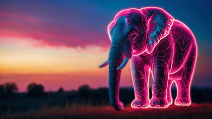 Fototapeta premium Painting with light Colorful beautiful elephant made of millions of ultra bright neon strings