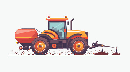 Agriculture machine fertilizing farm land soil. Tractor