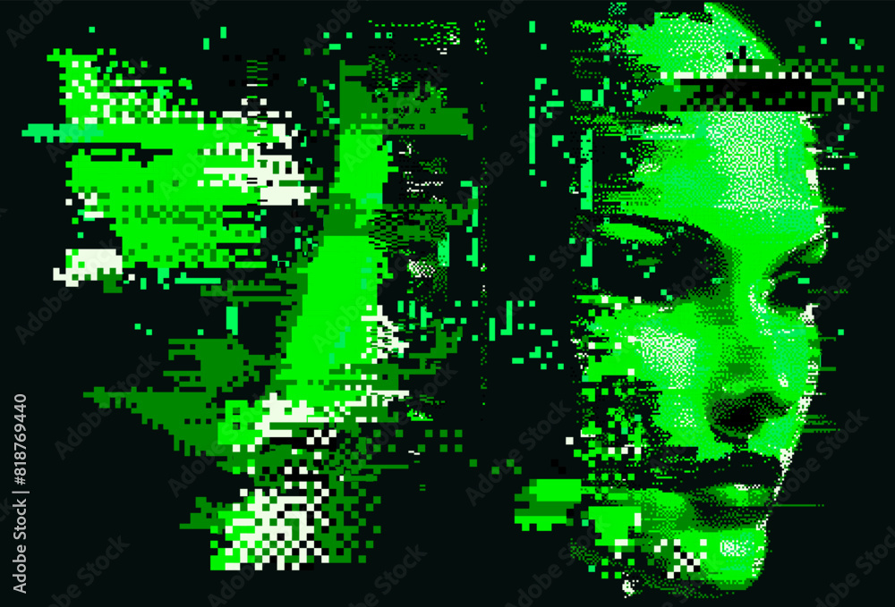 Aufkleber silhouette of a 3d glitched human head. conceptual image of ai (artificial intelligence) and vr (vir