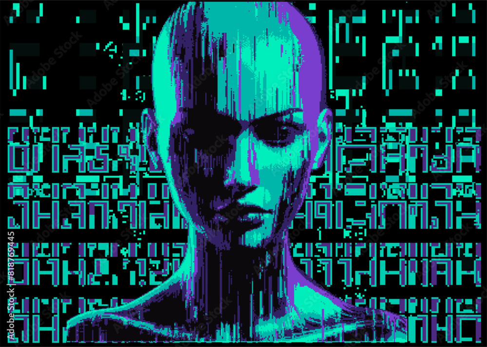 Poster silhouette of a 3d glitched human head. the concept of virtual reality and artificial intelligence.