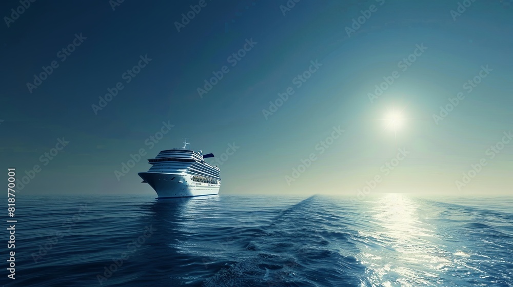 Poster a large cruise ship traverses the vast expanse of the open ocean, with no land in sight. generative 
