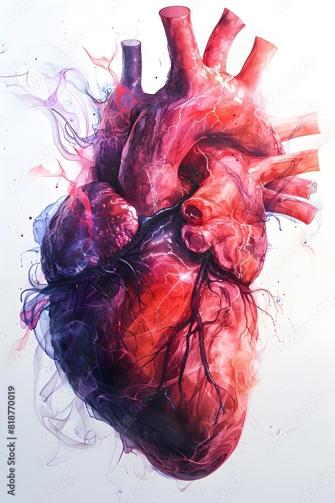 Canvas Prints Vibrant Watercolor Depiction of the Intricate Cardiac Anatomy and Biomagnetic Connections