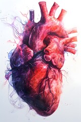 Vibrant Watercolor Depiction of the Intricate Cardiac Anatomy and Biomagnetic Connections