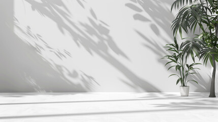 Enhanced Clean White Background with Subtle Blurred Foliage Shadows Cast on Wall
