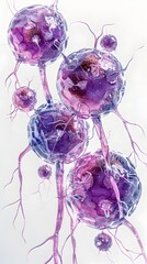 Vibrant Watercolor Visualization of Malignant Cells Undergoing Advanced Cancer Treatments