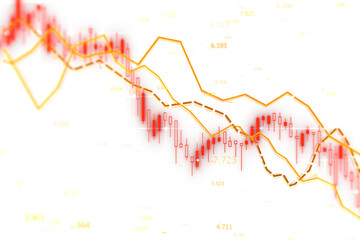 Stock market graph and bar chart price display on an orange and white background, illustrating financial analytics and data visualization