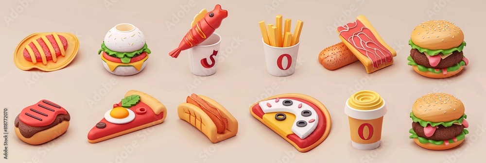 Poster A collection of assorted food items neatly arranged on a wooden table. Generative AI