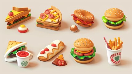 A variety of miniature food items arranged neatly on a table. Generative AI