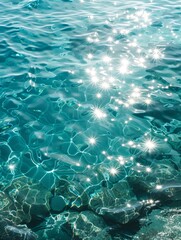 Fototapeta premium Sparkling Sunlight on Clear Blue Water Surface for Serenity and Relaxation Pool Ocean