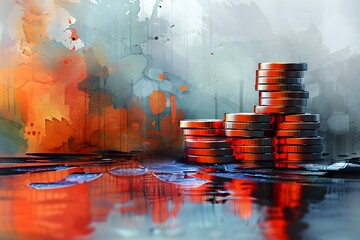 Watercolor Depiction of Insolvency and Market Collapse in Cinematic 3D Render with Prime Close-Up Details