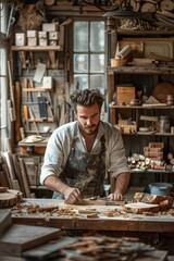 Expert craftsman working on wooden piece