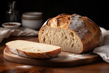 Freshly baked bread and wheat on tabletop, continental breakfast, supermarket promotional image, organic food, bakery background