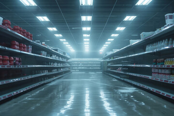empty supermarket shelves, grocery store shopping center